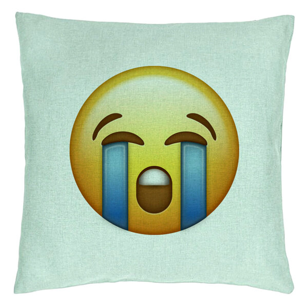 Perna Decorativa, Model Emoji Cry, 40x40 cm, Verde Menta, Husa Detasabila, Burduf 15 Perna Decorativa