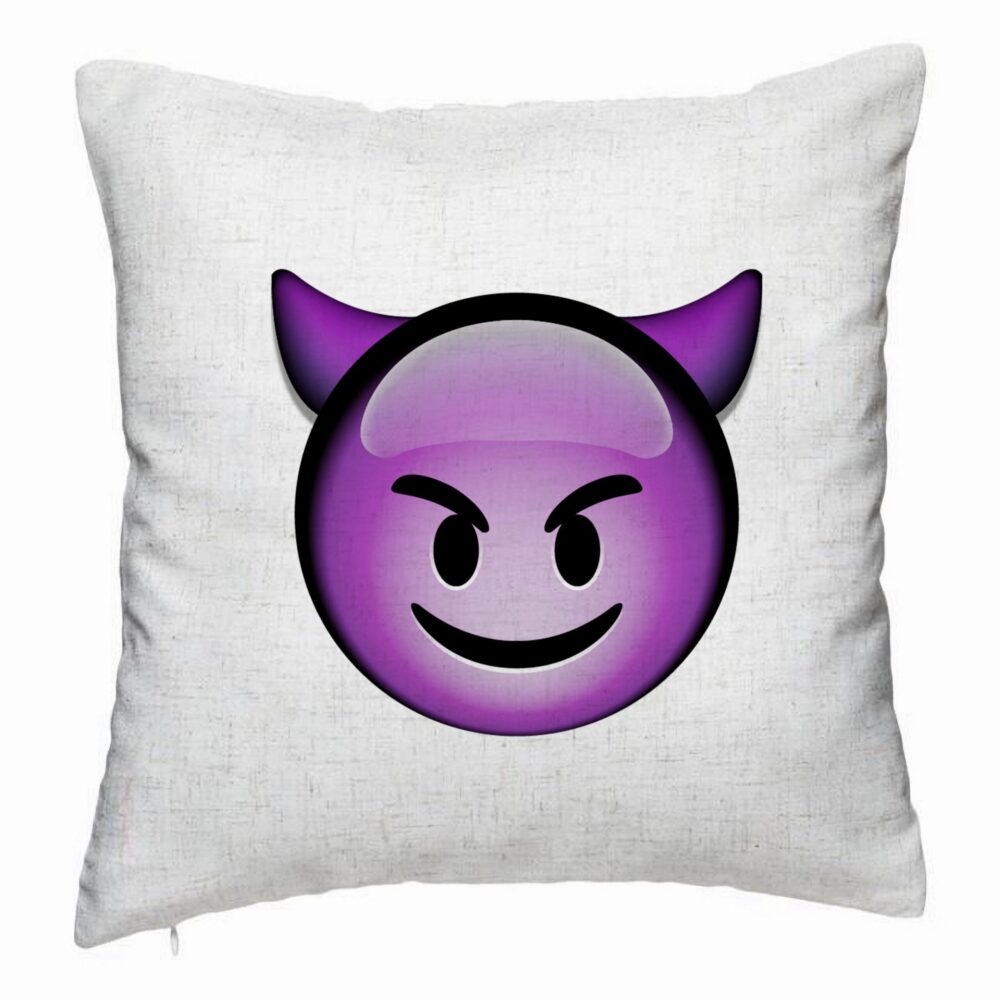Perna Decorativa, Model Emoji Diavol, 40x40 cm, Alb Murdar, Husa Detasabila, Burduf 5 Perna Decorativa
