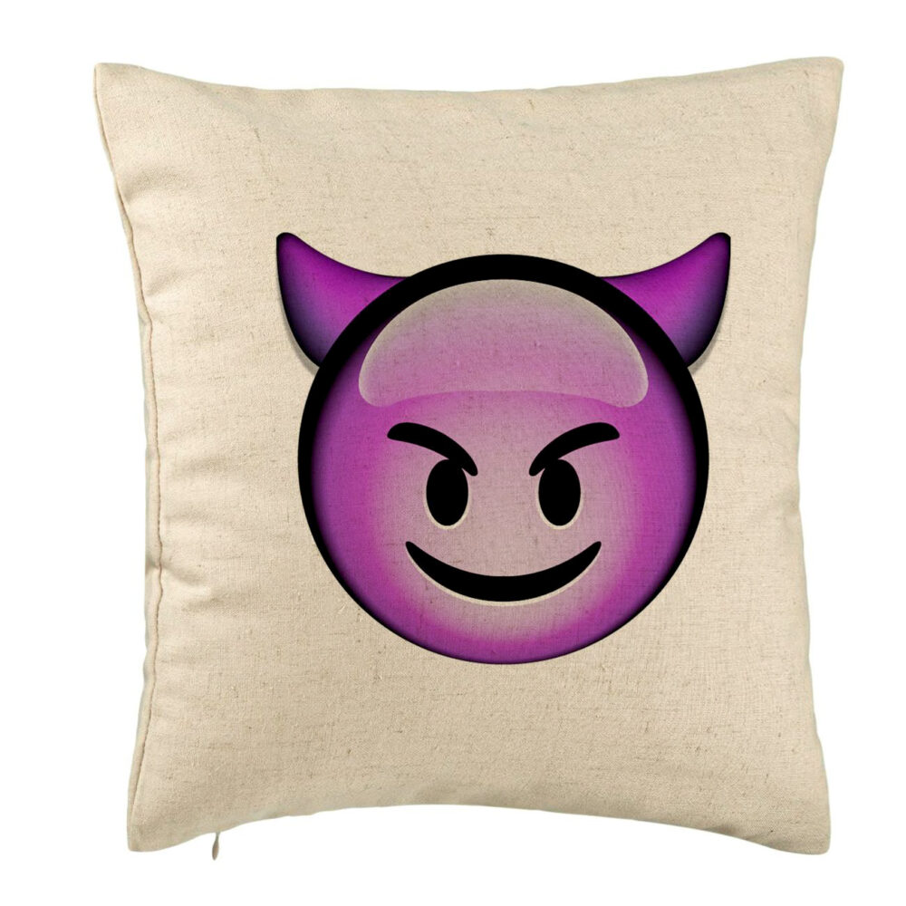 Perna Decorativa, Model Emoji Diavol, 40x40 cm, Bej, Husa Detasabila, Burduf 5 Perna Decorativa