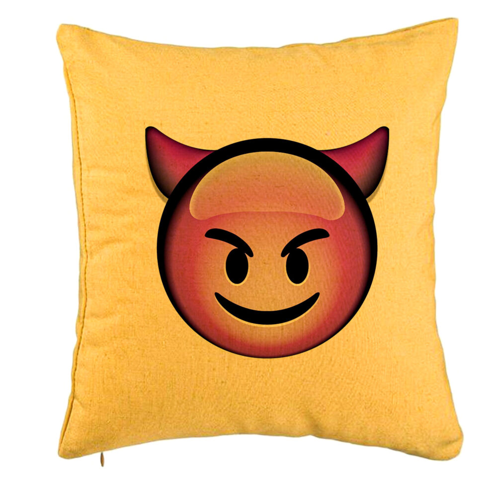 Perna Decorativa, Model Emoji Diavol, 40x40 cm, Galben, Husa Detasabila, Burduf 5 Perna Decorativa