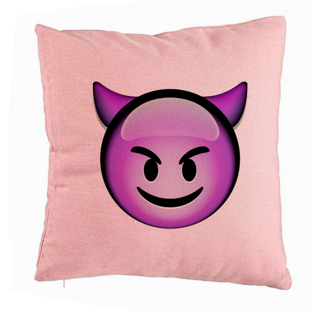 Perna Decorativa, Model Emoji Diavol, 40x40 cm, Roz, Husa Detasabila, Burduf 5 Perna Decorativa