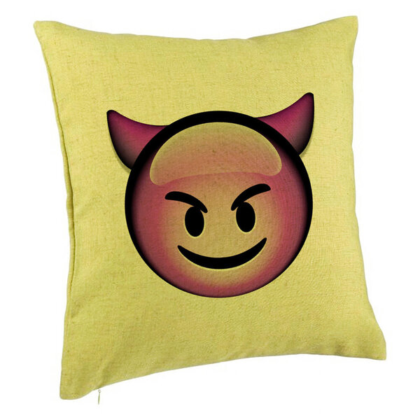 Perna Decorativa, Model Emoji Diavol, 40x40 cm, Verde, Husa Detasabila, Burduf 5 Perna Decorativa