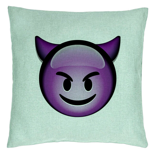Perna Decorativa, Model Emoji Diavol, 40x40 cm, Verde Menta, Husa Detasabila, Burduf 15 Perna Decorativa