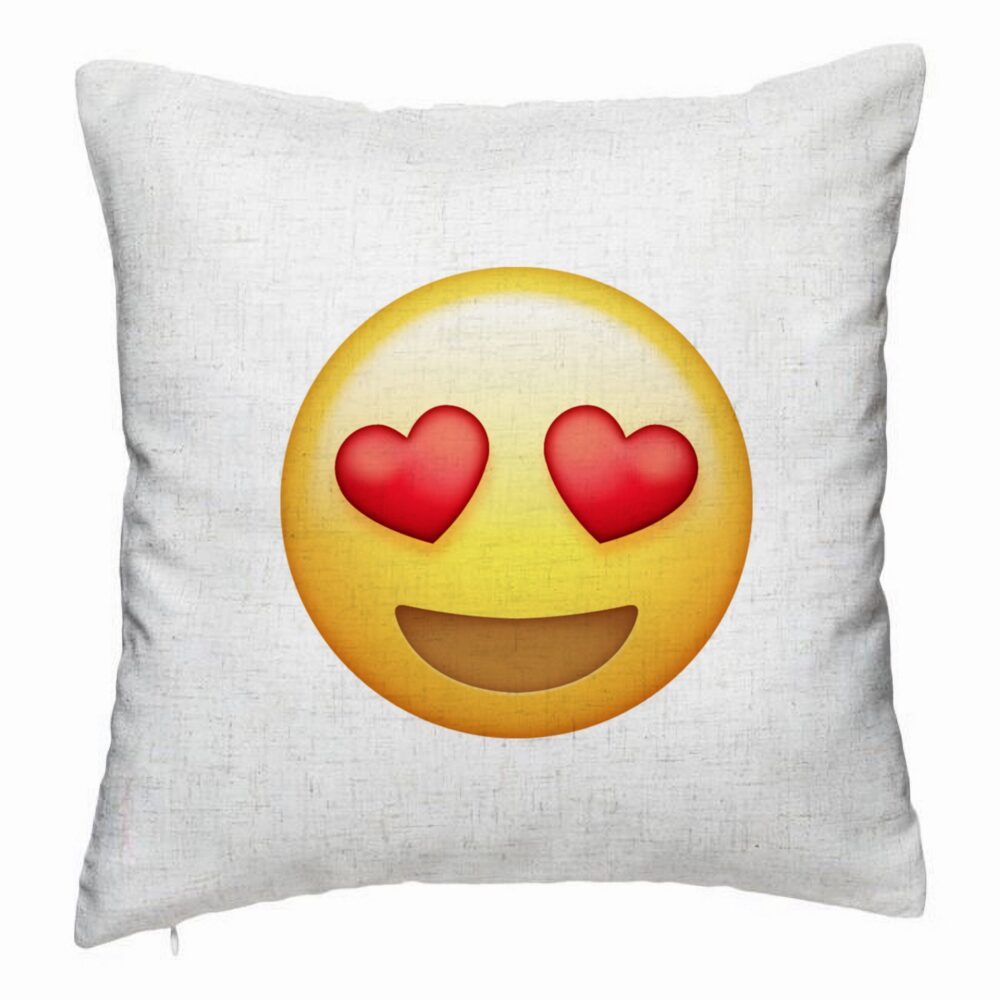 Perna Decorativa, Model Emoji Fata cu Inimi, 40x40 cm, Alb Murdar, Husa Detasabila, Burduf 5 Perna Decorativa