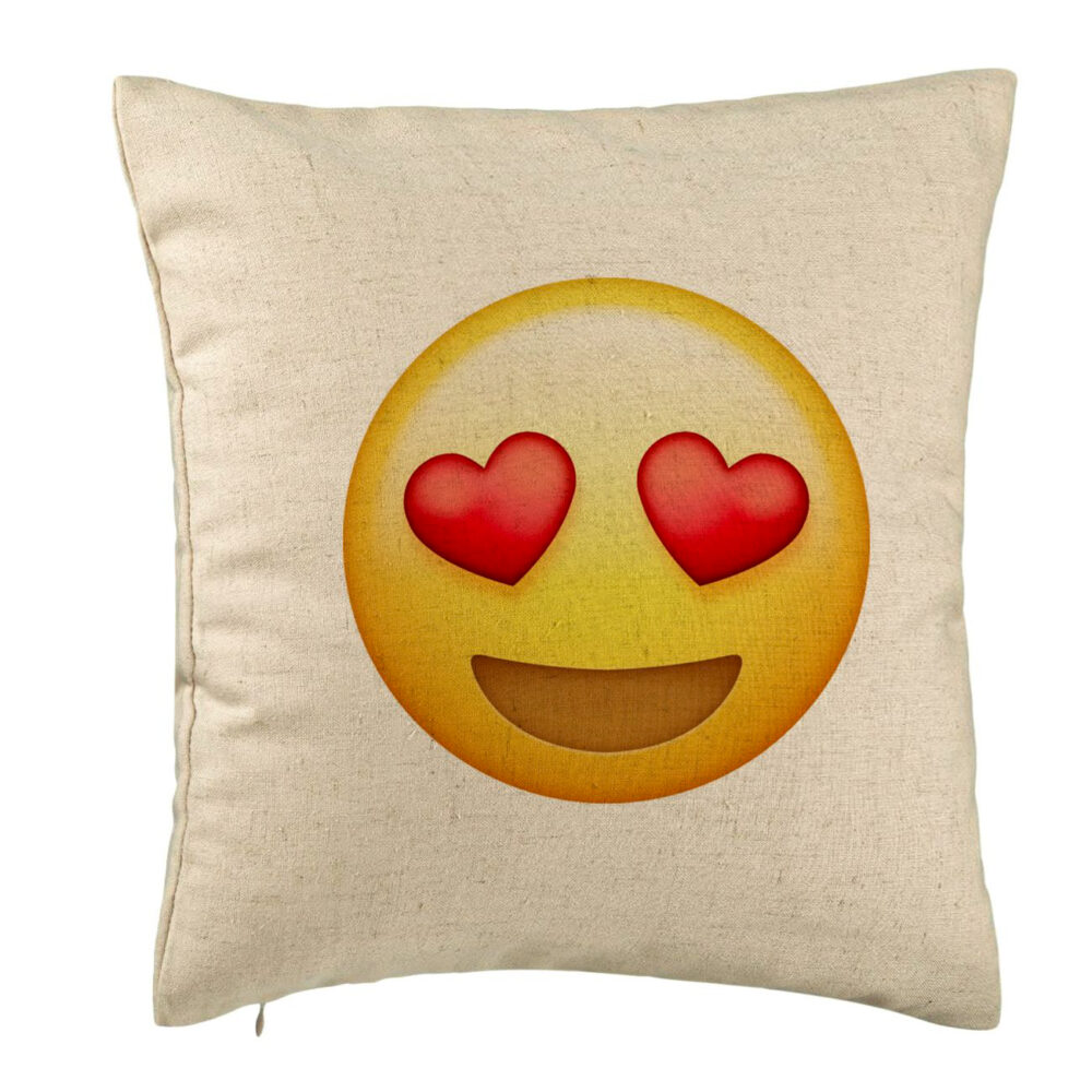 Perna Decorativa, Model Emoji Fata cu Inimi, 40x40 cm, Bej, Husa Detasabila, Burduf 5 Perna Decorativa