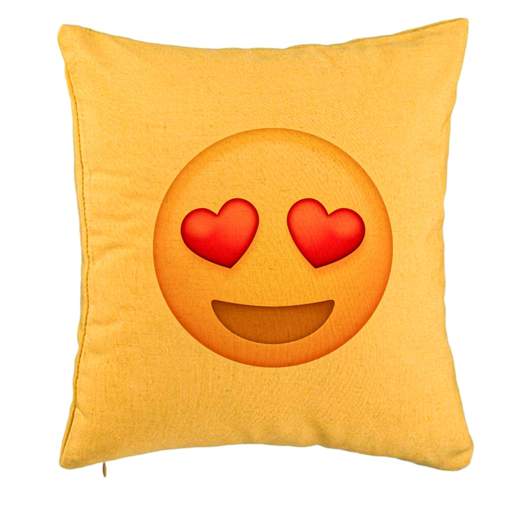 Perna Decorativa, Model Emoji Fata cu Inimi, 40x40 cm, Galben, Husa Detasabila, Burduf 5 Perna Decorativa