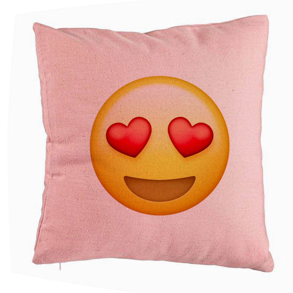 Perna Decorativa, Model Emoji Fata cu Inimi, 40x40 cm, Roz, Husa Detasabila, Burduf 5 Perna Decorativa