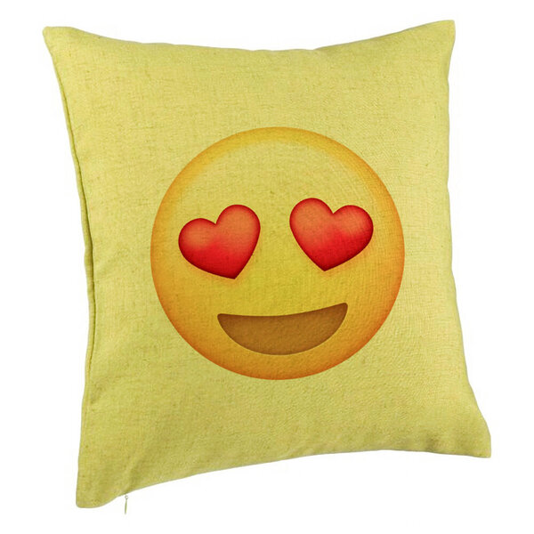 Perna Decorativa, Model Emoji Fata cu Inimi, 40x40 cm, Verde, Husa Detasabila, Burduf 5 Perna Decorativa