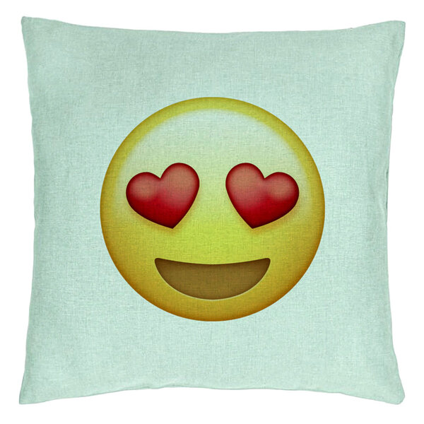 Perna Decorativa, Model Emoji Fata cu Inimi, 40x40 cm, Verde Menta, Husa Detasabila, Burduf 15 Perna Decorativa