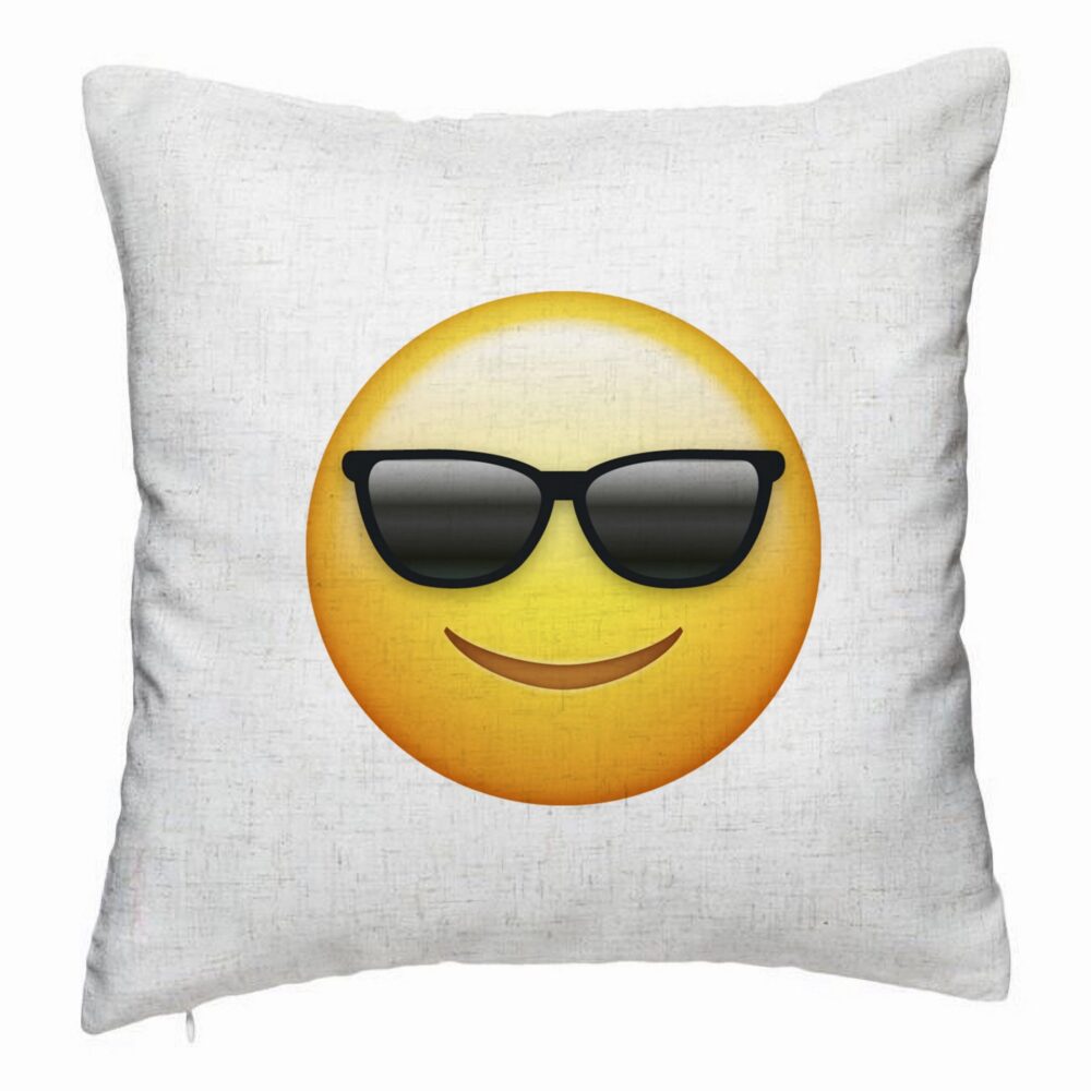 Perna Decorativa, Model Emoji Fata cu Ochelari, 40x40 cm, Alb Murdar, Husa Detasabila, Burduf 5 Perna Decorativa