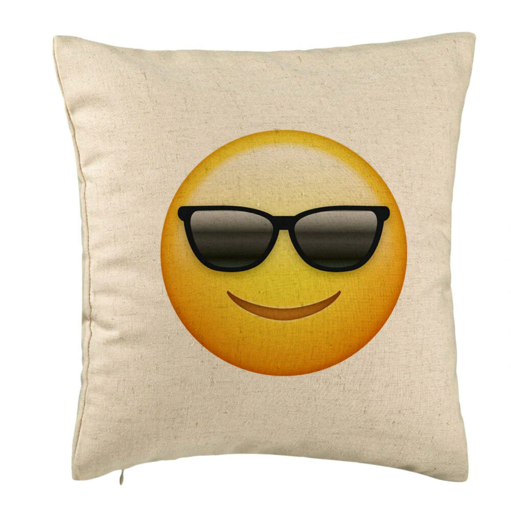 Perna Decorativa, Model Emoji Fata cu Ochelari, 40x40 cm, Bej, Husa Detasabila, Burduf 5 Perna Decorativa