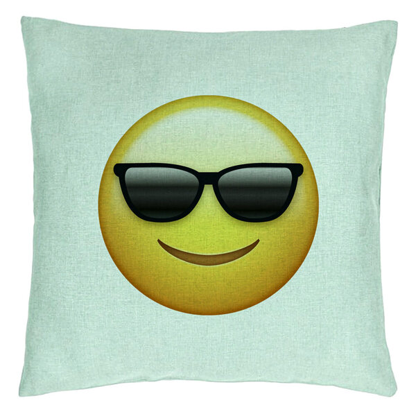 Perna Decorativa, Model Emoji Fata cu Ochelari, 40x40 cm, Verde Menta, Husa Detasabila, Burduf 15 Perna Decorativa