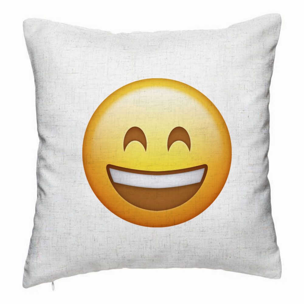 Perna Decorativa, Model Emoji Fericit, 40x40 cm, Alb Murdar, Husa Detasabila, Burduf 5 Perna Decorativa