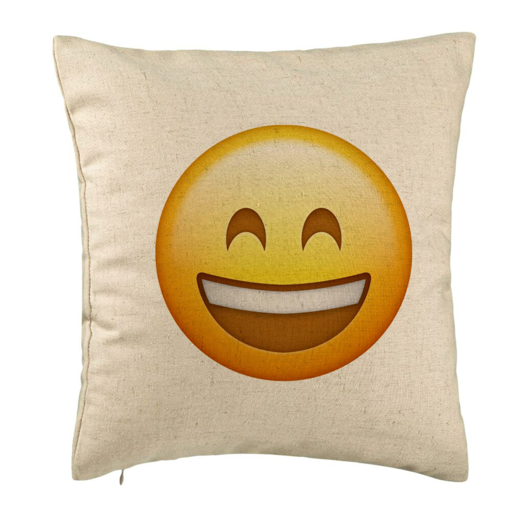 Perna Decorativa, Model Emoji Fericit, 40x40 cm, Bej, Husa Detasabila, Burduf 5 Perna Decorativa