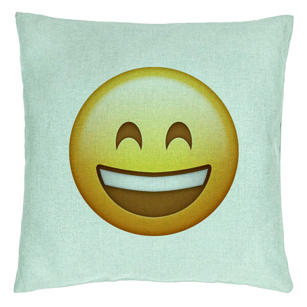 Perna Decorativa, Model Emoji Fericit, 40x40 cm, Verde Menta, Husa Detasabila, Burduf 15 Perna Decorativa