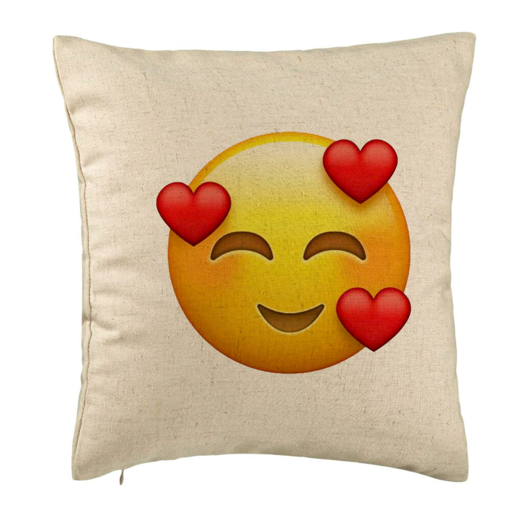 Perna Decorativa, Model Emoji In Love, 40x40 cm, Bej, Husa Detasabila, Burduf 5 Perna Decorativa