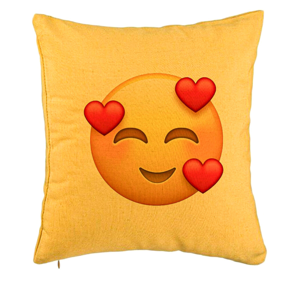 Perna Decorativa, Model Emoji In Love, 40x40 cm, Galben, Husa Detasabila, Burduf 5 Perna Decorativa