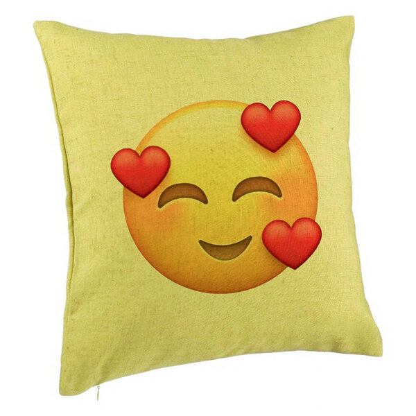Perna Decorativa, Model Emoji In Love, 40x40 cm, Verde, Husa Detasabila, Burduf 5 Perna Decorativa
