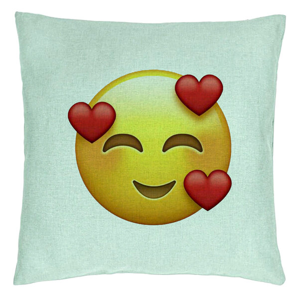 Perna Decorativa, Model Emoji In Love, 40x40 cm, Verde Menta, Husa Detasabila, Burduf 15 Perna Decorativa