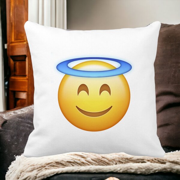 Perna Decorativa, Model Emoji Zen, 40x40 cm, Alba, Mata, Husa Detasabila, Burduf 12 Model Emoji Zen