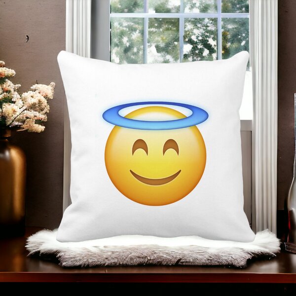 Perna Decorativa, Model Emoji Zen, 40x40 cm, Alba, Mata, Husa Detasabila, Burduf 13 40x40 cm