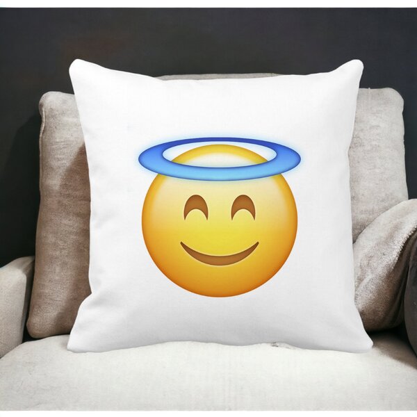 Perna Decorativa, Model Emoji Zen, 40x40 cm, Alba, Mata, Husa Detasabila, Burduf 14 Alba