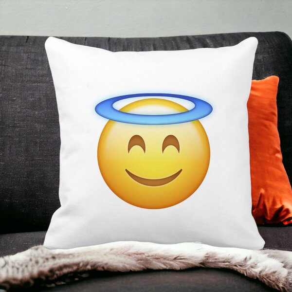 Perna Decorativa, Model Emoji Zen, 40x40 cm, Alba, Mata, Husa Detasabila, Burduf 15 Mata