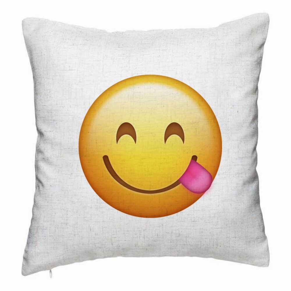 Perna Decorativa, Model Emoji cu Limba, 40x40 cm, Alb Murdar, Husa Detasabila, Burduf 5 Perna Decorativa