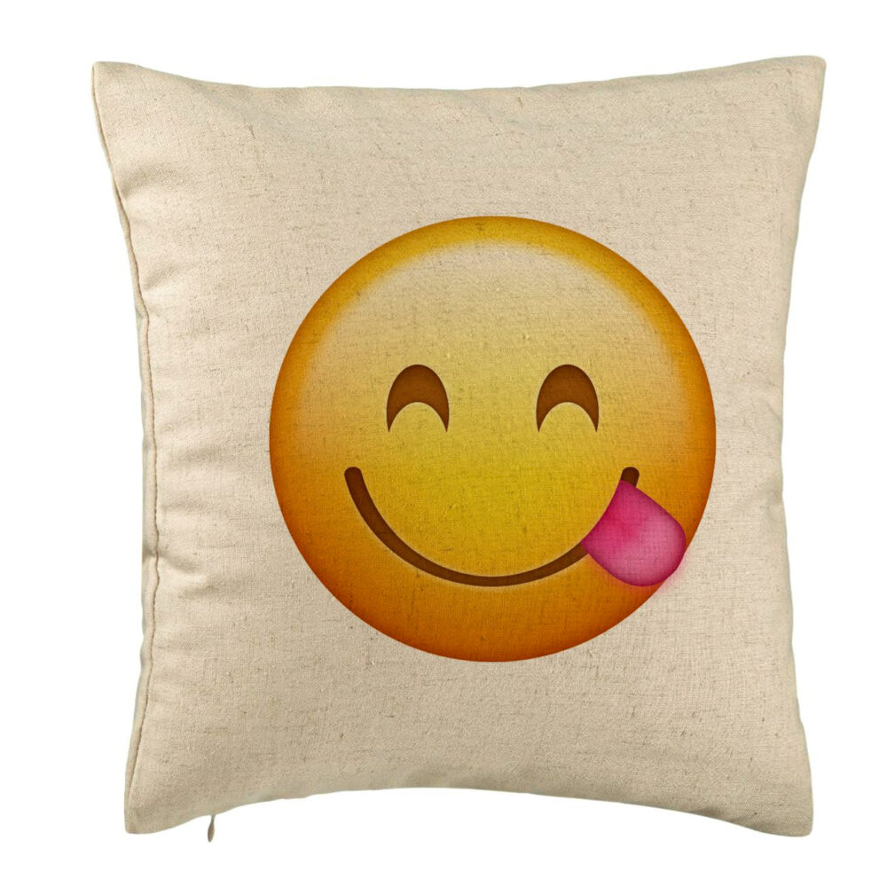 Perna Decorativa, Model Emoji cu Limba, 40x40 cm, Bej, Husa Detasabila, Burduf 5 Perna Decorativa