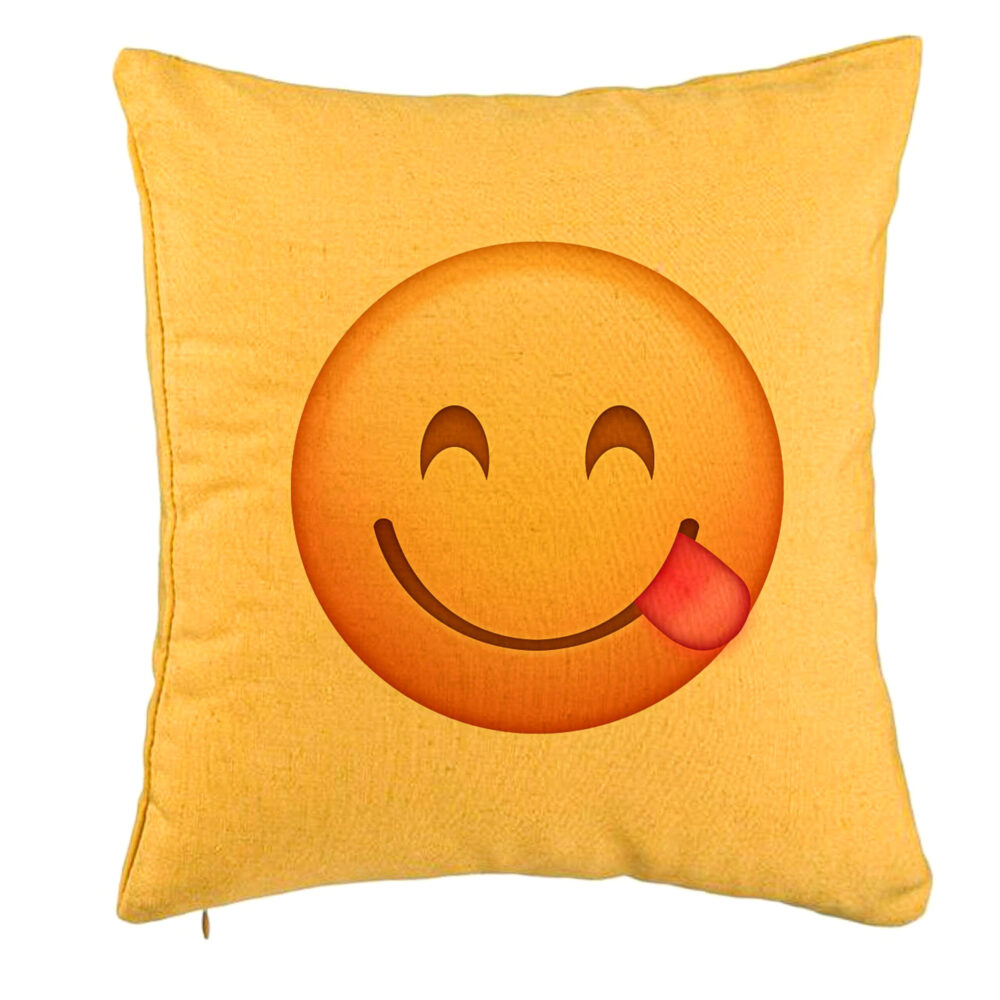 Perna Decorativa, Model Emoji cu Limba, 40x40 cm, Galben, Husa Detasabila, Burduf 5 Perna Decorativa