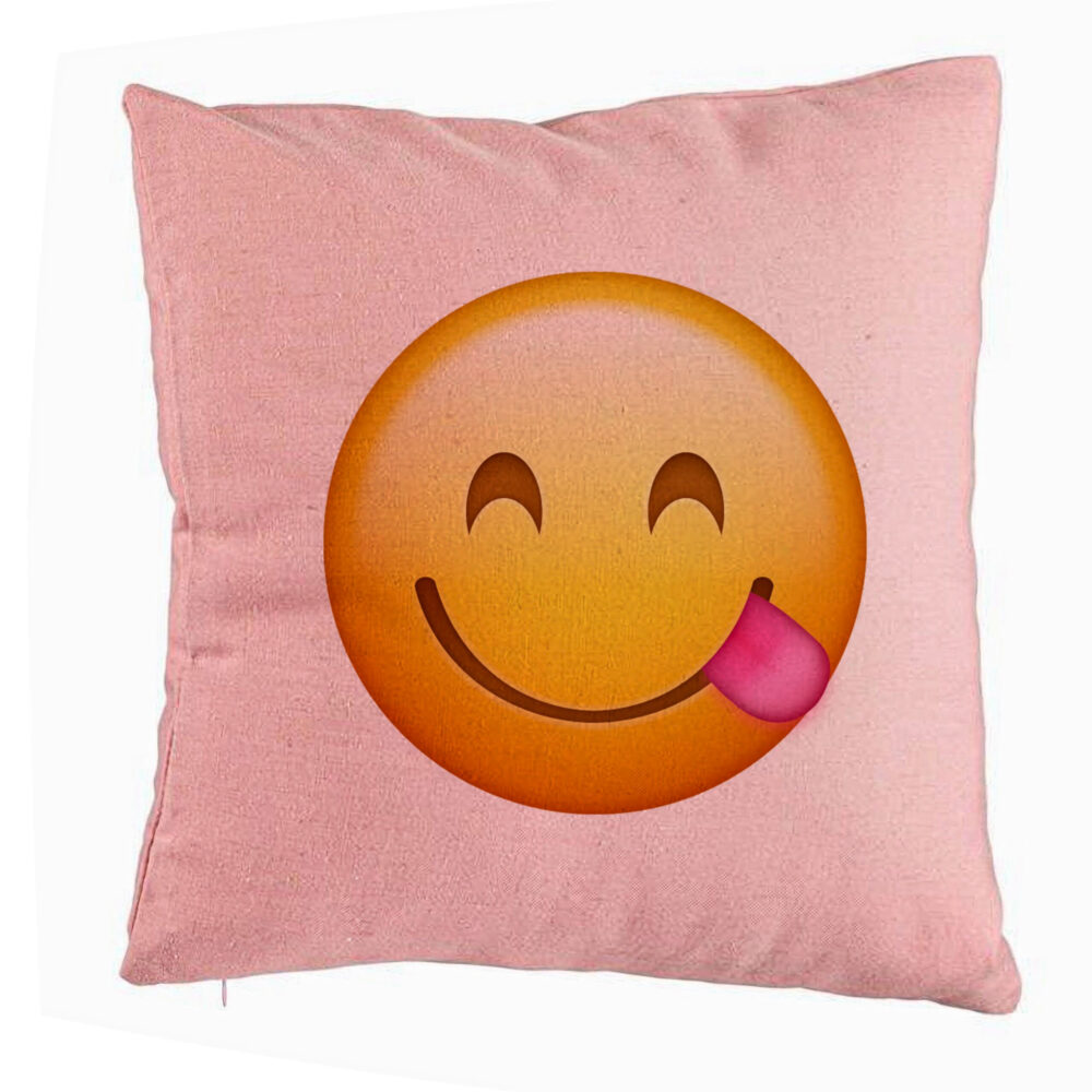 Perna Decorativa, Model Emoji cu Limba, 40x40 cm, Roz, Husa Detasabila, Burduf 5 Perna Decorativa