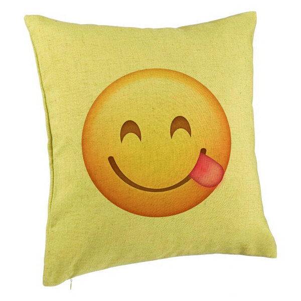 Perna Decorativa, Model Emoji cu Limba, 40x40 cm, Verde, Husa Detasabila, Burduf 5 Perna Decorativa