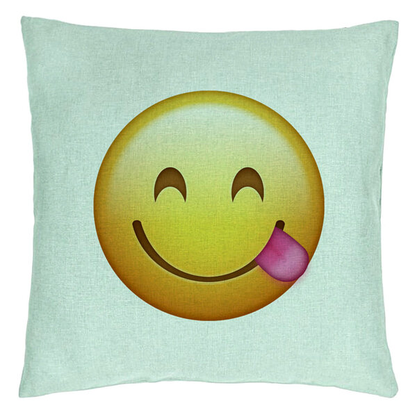 Perna Decorativa, Model Emoji cu Limba, 40x40 cm, Verde Menta, Husa Detasabila, Burduf 15 Perna Decorativa