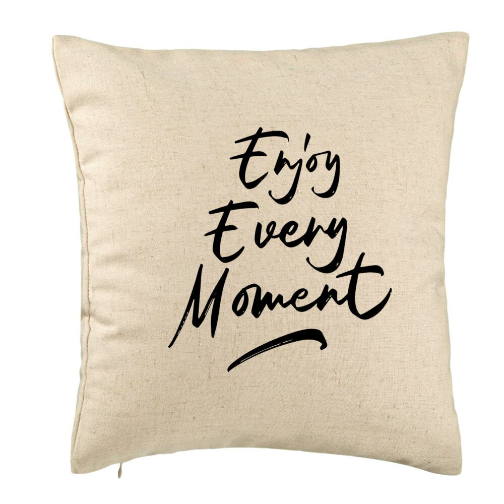 Perna Decorativa, Model Enjoy Every Moment, 40x40 cm, Bej, Husa Detasabila, Burduf 5 Perna Decorativa
