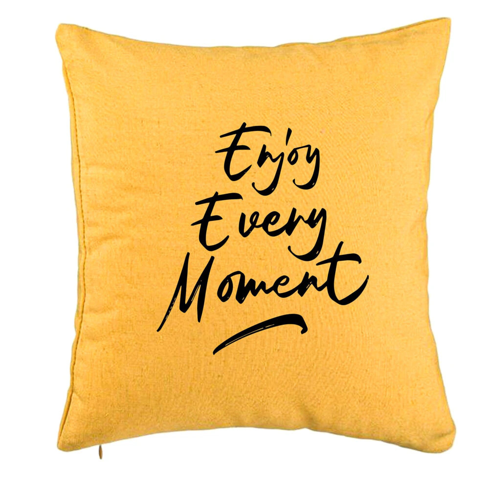 Perna Decorativa, Model Enjoy Every Moment, 40x40 cm, Galben, Husa Detasabila, Burduf 5 Perna Decorativa