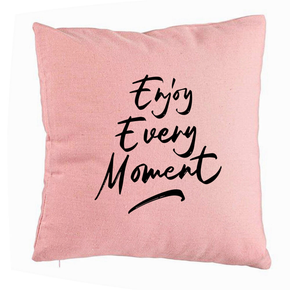 Perna Decorativa, Model Enjoy Every Moment, 40x40 cm, Roz, Husa Detasabila, Burduf 5 Perna Decorativa