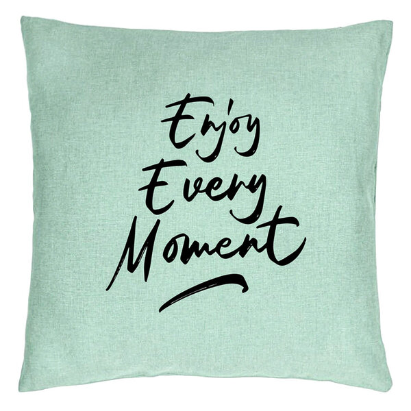 Perna Decorativa, Model Enjoy Every Moment, 40x40 cm, Verde Menta, Husa Detasabila, Burduf 15 Perna Decorativa