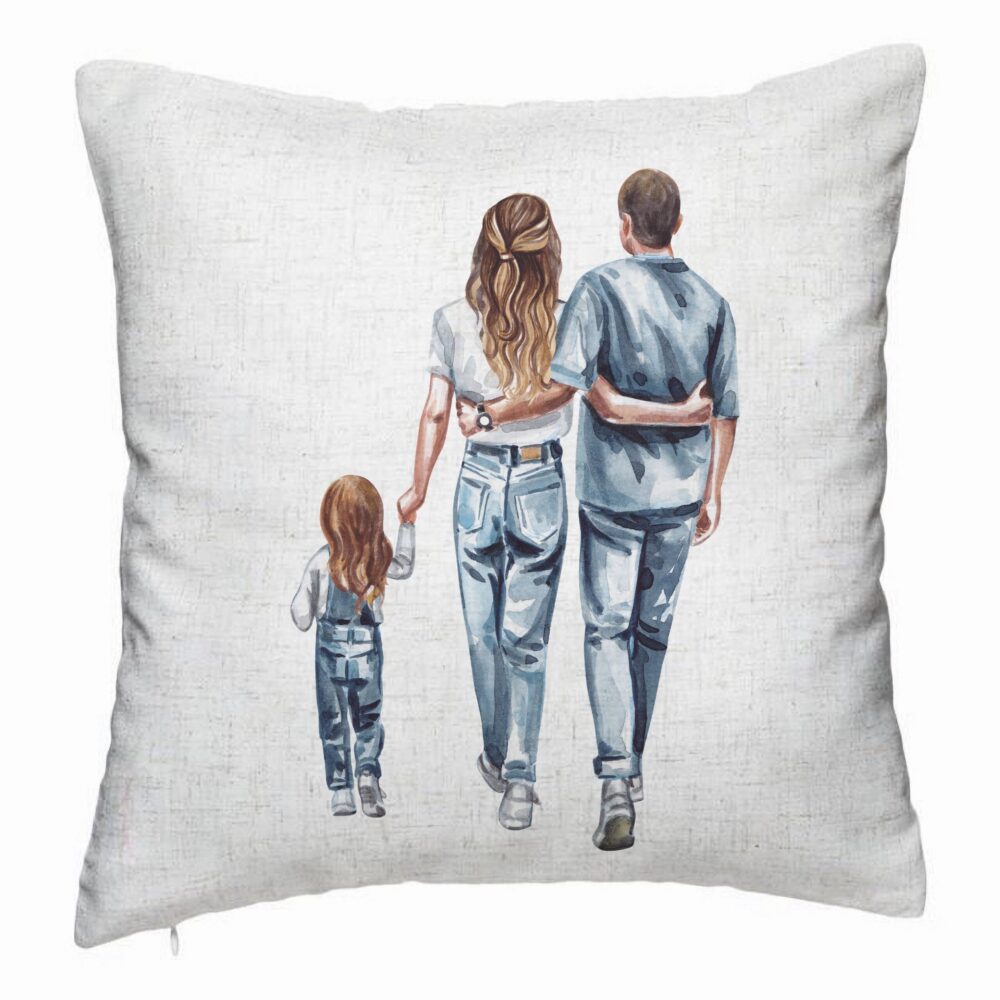 Perna Decorativa, Model Family in Blue, 40x40 cm, Alb Murdar, Husa Detasabila, Burduf 5 Perna Decorativa
