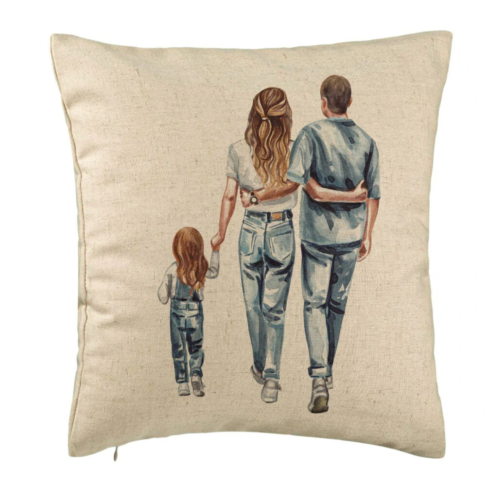 Perna Decorativa, Model Family in Blue, 40x40 cm, Bej, Husa Detasabila, Burduf 5 Perna Decorativa
