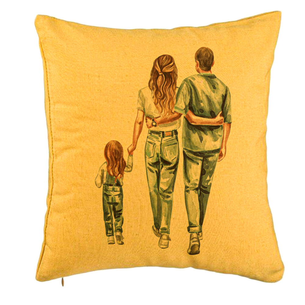 Perna Decorativa, Model Family in Blue, 40x40 cm, Galben, Husa Detasabila, Burduf 5 Perna Decorativa