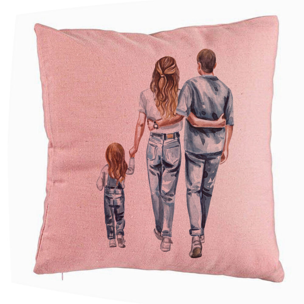 Perna Decorativa, Model Family in Blue, 40x40 cm, Roz, Husa Detasabila, Burduf 5 Perna Decorativa