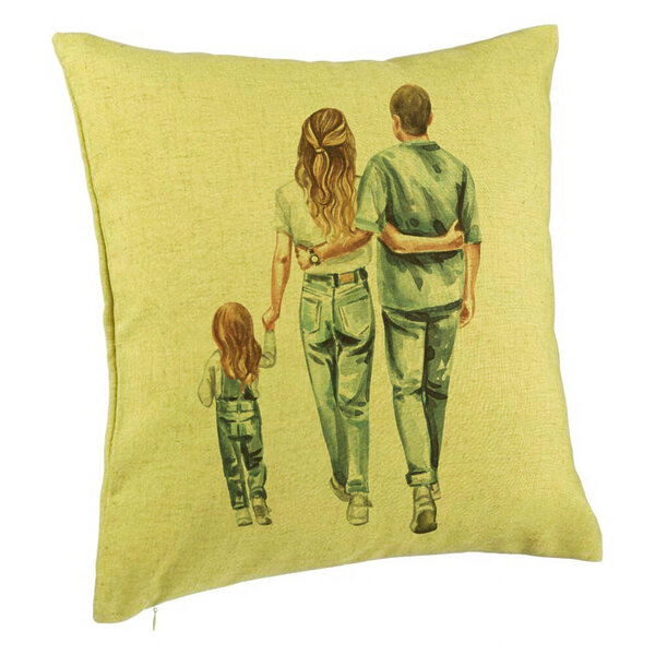 Perna Decorativa, Model Family in Blue, 40x40 cm, Verde, Husa Detasabila, Burduf 5 Perna Decorativa