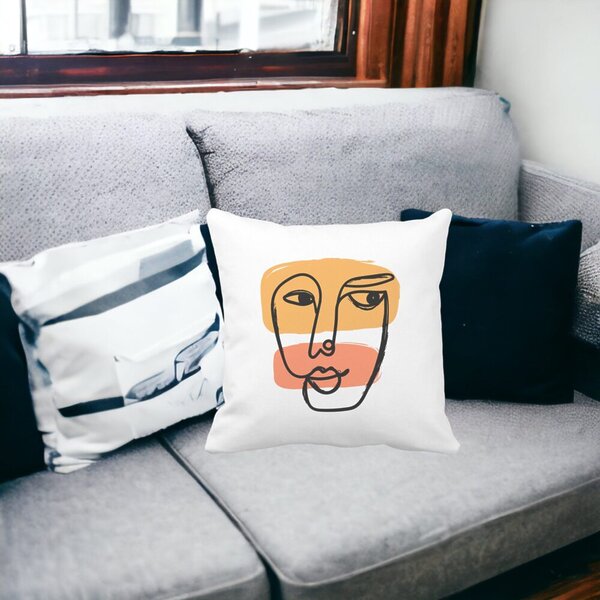 Perna Decorativa Model Fata Femeie, 40x40 cm, Alba, Mata, Husa Detasabila, Burduf 12 40x40 cm