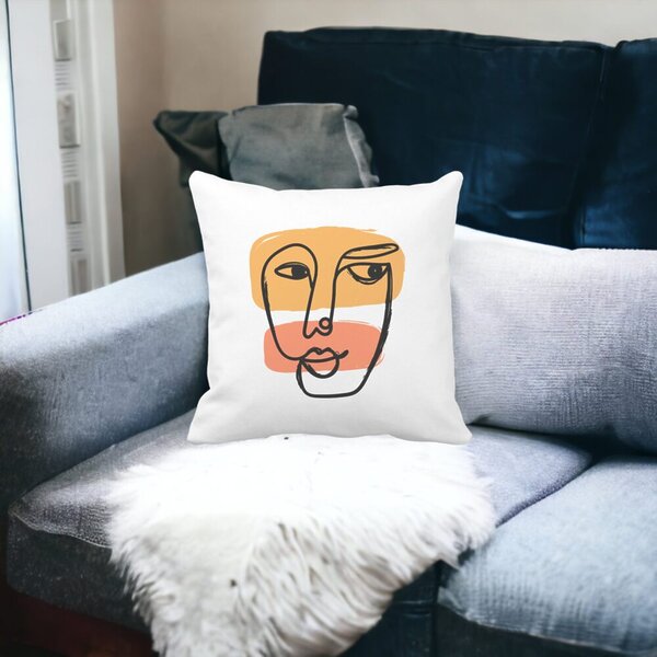 Perna Decorativa Model Fata Femeie, 40x40 cm, Alba, Mata, Husa Detasabila, Burduf 14 Mata
