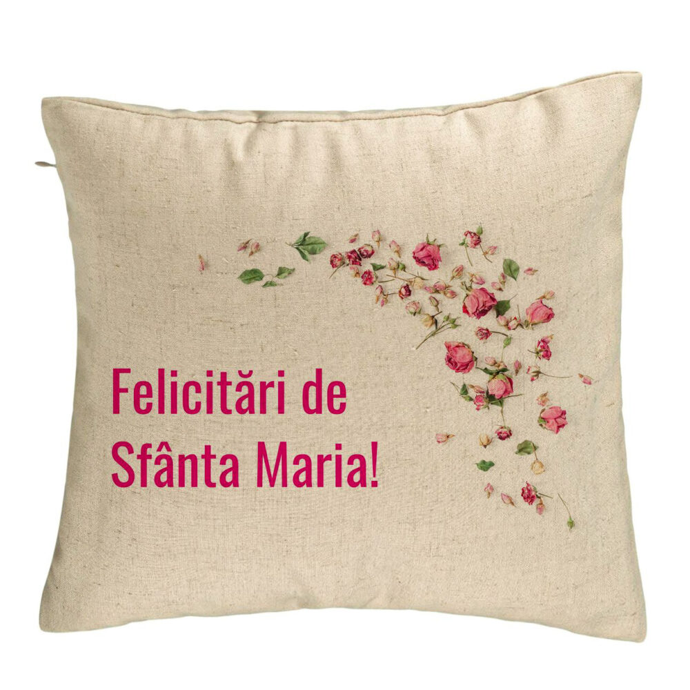 Perna Decorativa, Model Felicitari de Sfanta Maria, 40x40 cm, Bej, Husa Detasabila, Burduf 5 Perna Decorativa