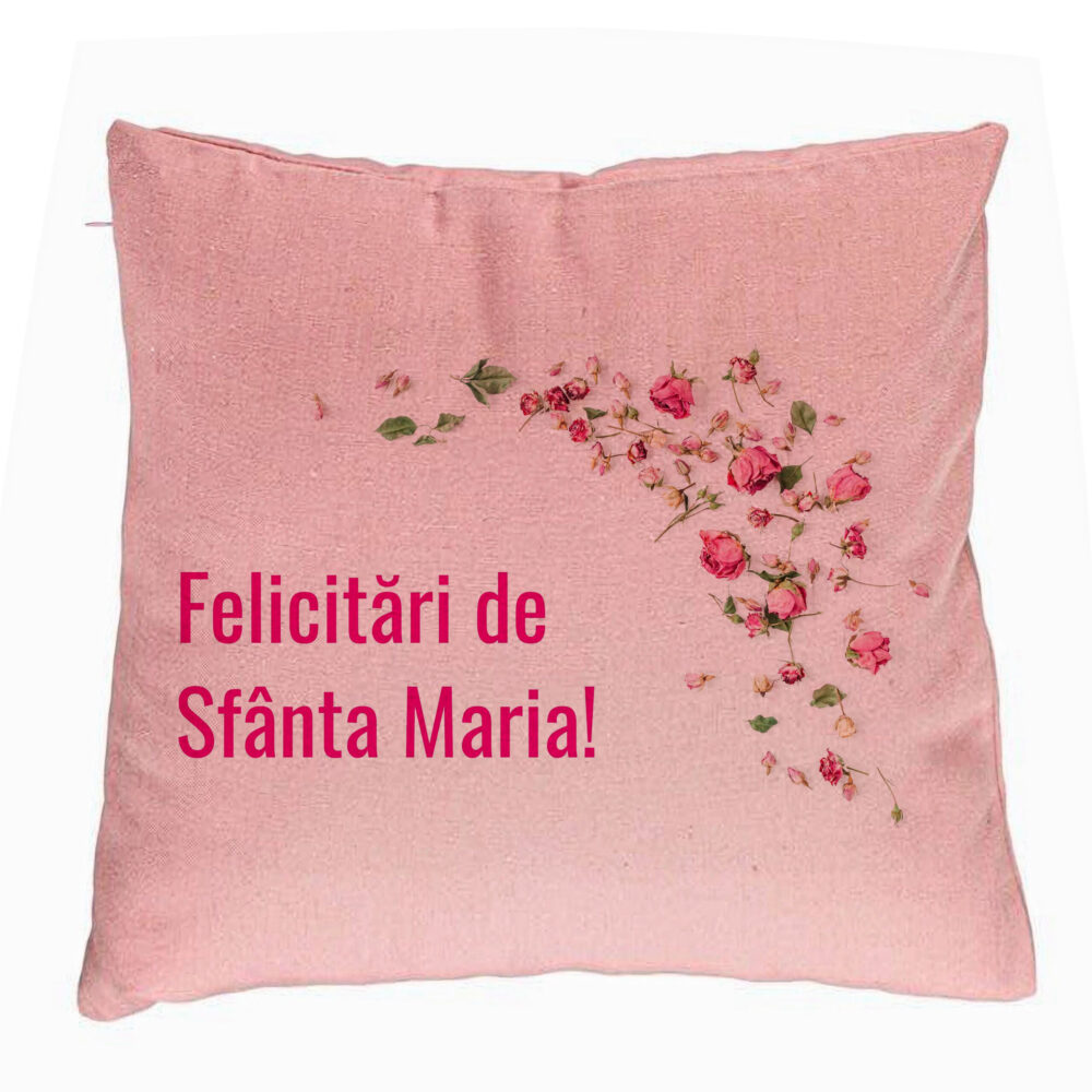 Perna Decorativa, Model Felicitari de Sfanta Maria, 40x40 cm, Roz, Husa Detasabila, Burduf 5 Perna Decorativa