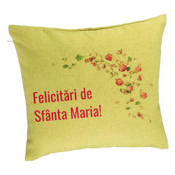 Perna Decorativa, Model Felicitari de Sfanta Maria, 40x40 cm, Verde, Husa Detasabila, Burduf 5 Perna Decorativa