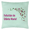 Perna Decorativa, Model Felicitari de Sfanta Maria, 40x40 cm, Verde Menta, Husa Detasabila, Burduf 22 Perna Decorativa