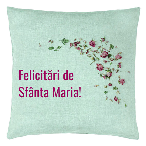 Perna Decorativa, Model Felicitari de Sfanta Maria, 40x40 cm, Verde Menta, Husa Detasabila, Burduf 15 Perna Decorativa