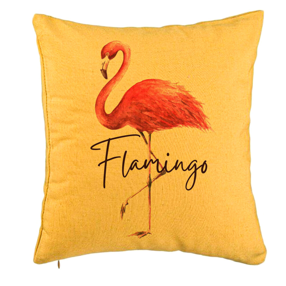 Perna Decorativa, Model Flamingo, 40x40 cm, Galben, Husa Detasabila, Burduf 5 Perna Decorativa